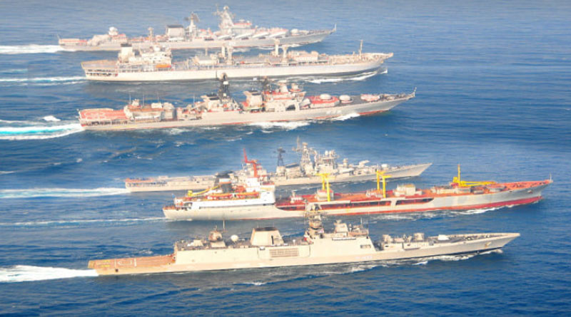 Indian Navy & Russian Navy Ships operating together in the Bay of Bengal.