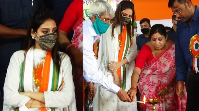 সামাজিক দূরত্ববিধি শিকেয়! বসিরহাটে অ্যাপ উদ্বোধন অনুষ্ঠানে নুসরতকে ঘিরে ভিড়