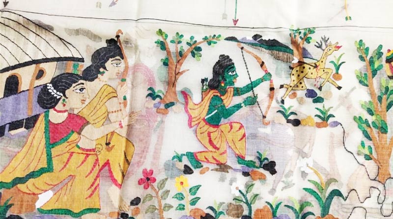 Nadia Tant artist designs the whole Ramayana story on Saree
