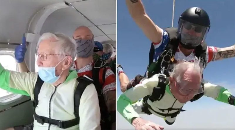 US: 103-year-old man skydives to celebrate twin grandsons' graduation, viral goes video | Sangbad Pratidin