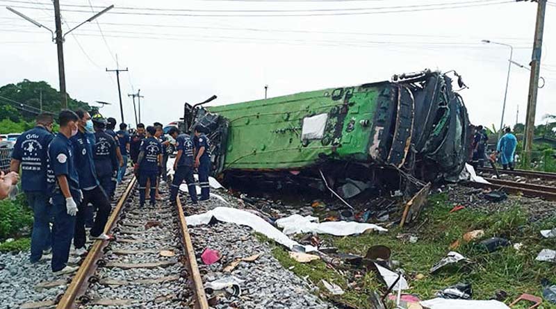 18 Dead In Thailand Bus-Train Collision । Sangbad Pratidin