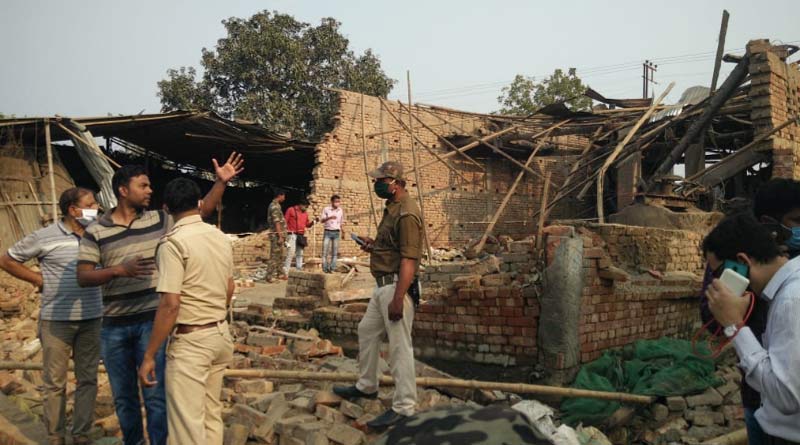 Forensic team investigates the blast spot at Sujapur