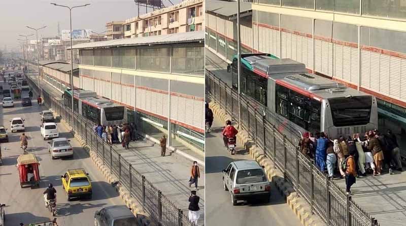 Passengers had to push Peshawar BRT after it breaks down, netizens react with memes & jokes | Sangbad Pratidin