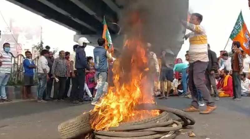 BJP staged statewide protests against the attack on JP Naddar's convoy