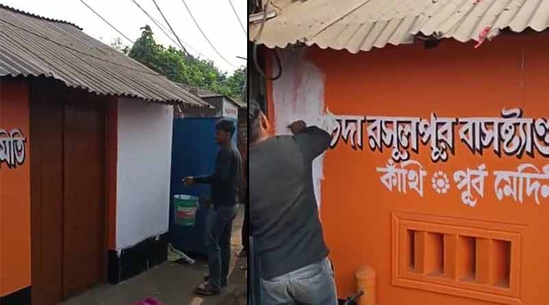 কাঁথিতে শুভেন্দু অধিকারীর সহায়তা কেন্দ্র ‘দখল’ করল তৃণমূল, মোছা হল গেরুয়া রং