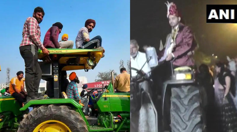 Haryana youth reaches wedding venue by tractor to show support to Farmers' protest| Sangbad Pratidin