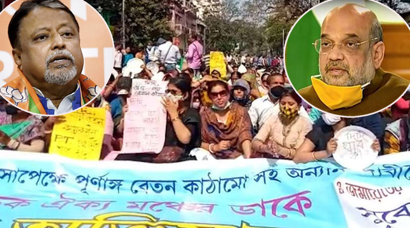 রাজ্যে পার্শ্বশিক্ষকদের বিক্ষোভে হস্তক্ষেপের আরজি, অমিত শাহকে চিঠি মুকুলের