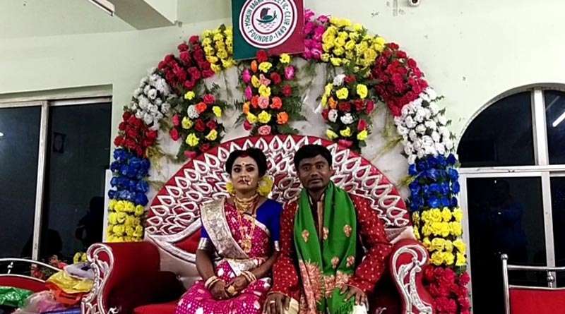 সবুজ-মেরুন বর, লাল-হলুদ কনে! নদিয়ার এই বিয়ের আসর যেন ডার্বির মাঠ