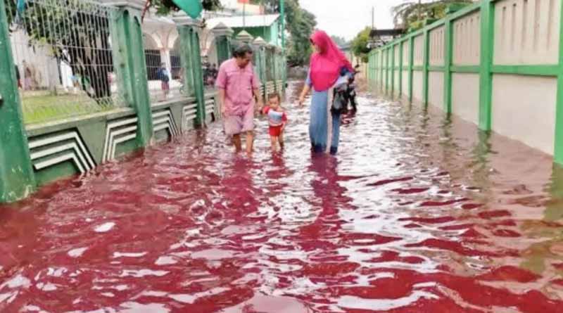 লাল রংয়ের জলে ভাসছে ইন্দোনেশিয়ার গ্রাম, নেটদুনিয়ায় ভাইরাল ভিডিও ঘিরে চাঞ্চল্য