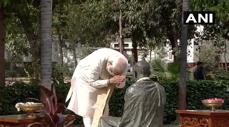 PM Narendra Modi pays floral tribute to Mahatma Gandhi at Sabarmati Ashram | Sangbad Pratidin
