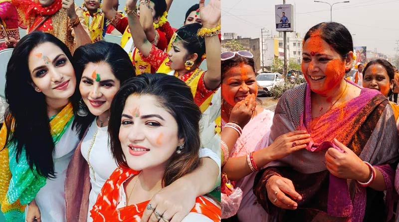 ভোট মরশুমে মিশে গেল লাল-সবুজ-গেরুয়া, রঙের খেলায় মাতলেন নেতা-নেত্রীরা