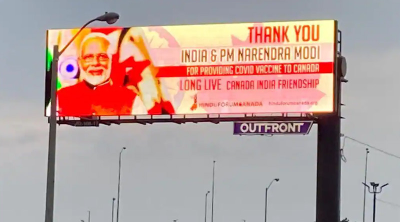 ‘করোনা ভ্যাকসিনের জন্য ধন্যবাদ’, কানাডায় বিলবোর্ডে ভেসে উঠল প্রধানমন্ত্রী মোদির নাম