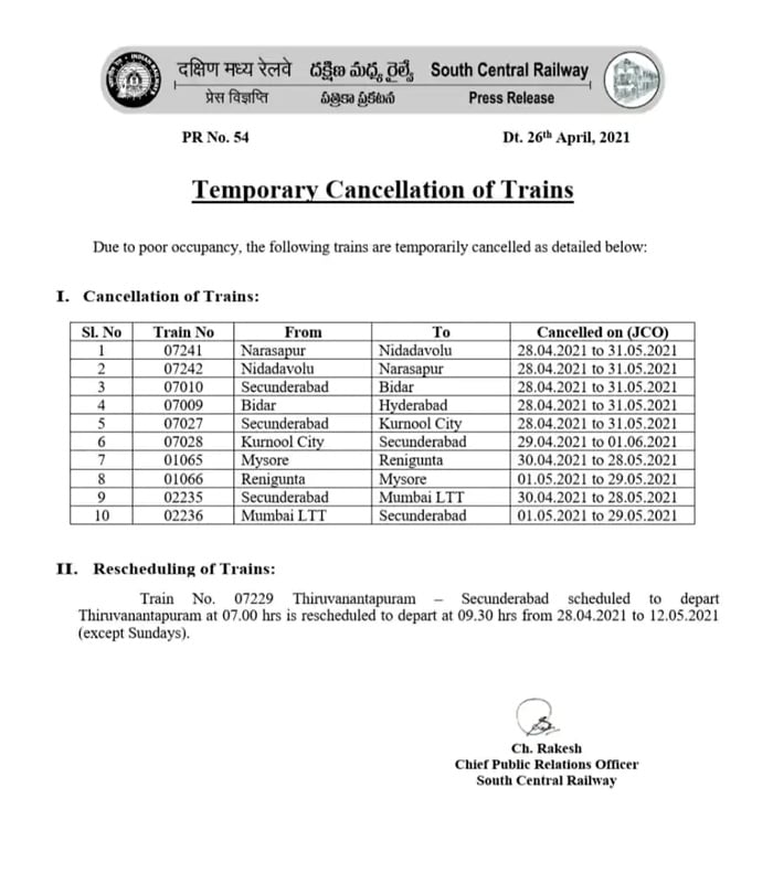 Railways to cancel over 40 trains amid COVID-19 situation