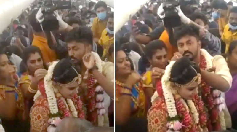 কোভিডবিধি ভেঙে বিমান ভরতি অতিথির উপস্থিতিতে বিয়ে মাদুরাই দম্পতির, ভাইরাল ভিডিও