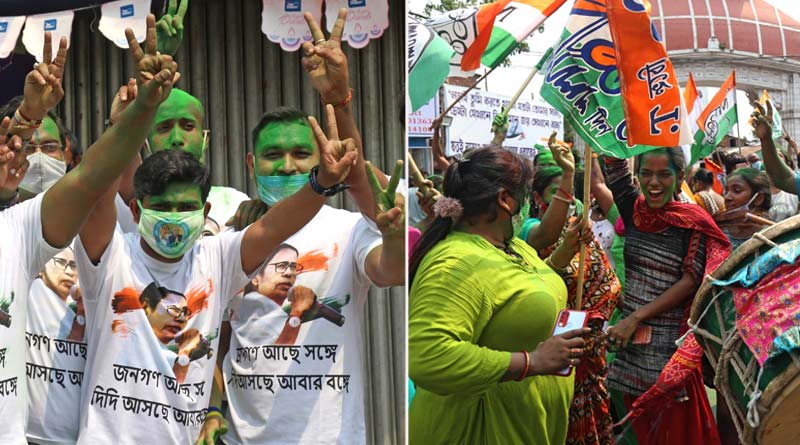 শিকেয় করোনাবিধি, শহরের রাস্তায় তৃণমূল সমর্থকদের জয়ের উচ্ছ্বাস, দেখুন অ্যালবাম