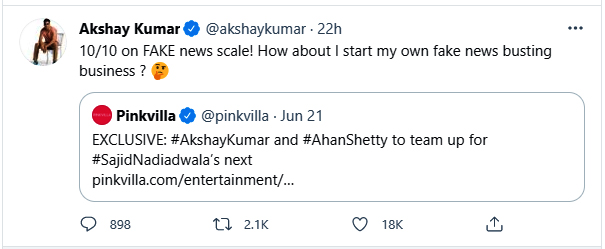Akshay Kumar busts FAKE news on twitter