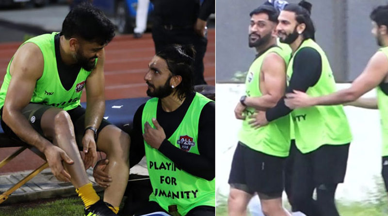 Viral Video: ধোনিকে সামনে পেয়েই জড়িয়ে ধরলেন Ranveer Singh, আড্ডা দিতে বসলেন পায়ের কাছে!