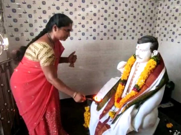 Andhra woman offers prayers to idol of dead husband after building a temple in his memory