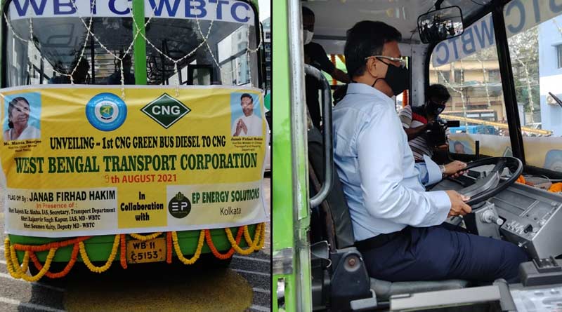 পরিবেশবান্ধব CNG চালিত বাসের চাকা গড়াল কলকাতায়, চালকের আসনে স্বয়ং ফিরহাদ হাকিম!