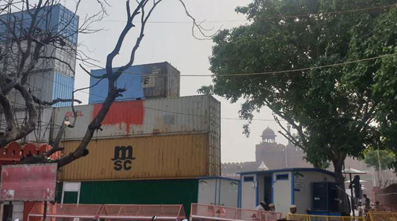 Wall-Like containers placed at Red Fort ahead of Independence Day। Sangbad Pratidin