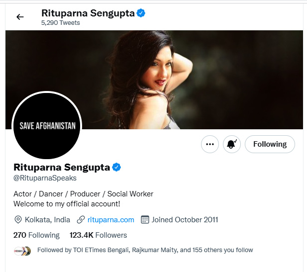 Rituparna Sengupta Changes her profile picture in protest of Afghanistan Crisis