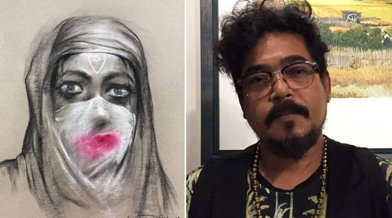 হিজাব পরা ‘মা’! ‘ক্ষমা চেয়েও খুনের হুমকি পাচ্ছি’, ছবি বিতর্কে পুলিশের দ্বারস্থ শিল্পী সনাতন দিন্দা