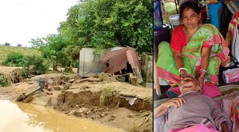 Lost house in Bardhaman floods elderly man living on dike | Sangbad Pratidin