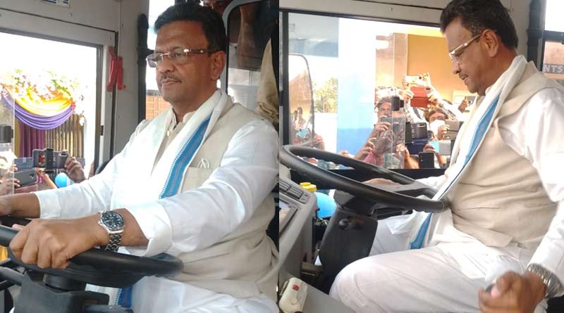 WB minister Firhad Hakim drives bus at inauguration of new bus depot in Maldah, TMC MLA from Chanchal becomes conductor | Sangbad Pratidin