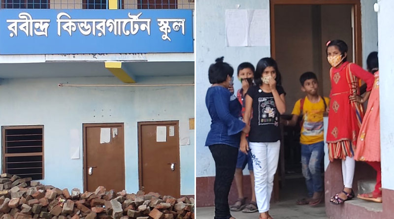 করোনাবিধি লঙ্ঘন, সরকারি নির্দেশ অমান্য করেই কালনায় চলছে শিশুদের স্কুল