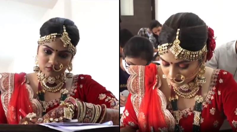 Video goes viral girl gives exam in bridal lehenga in Gujrat । Sangbad Pratidin