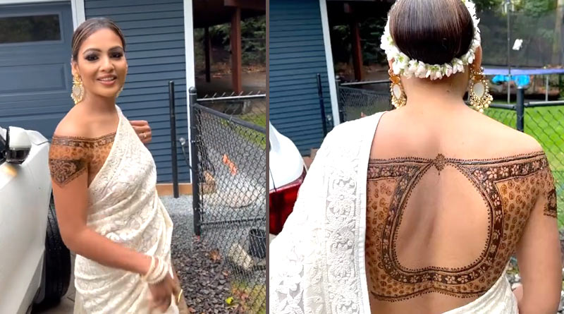 Young Woman 'wearing' a mehendi blouse with a saree, video goes viral | Sangbad Pratidin