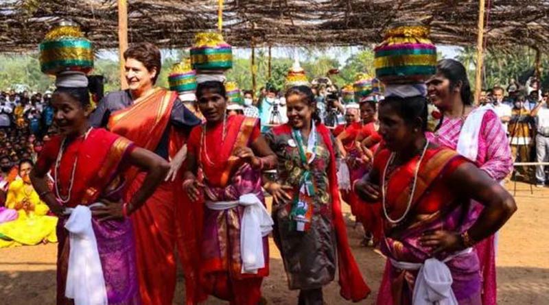 BJP hit out at Priyanka Gandhi for dancing with tribal women। Sangbad Pratidin