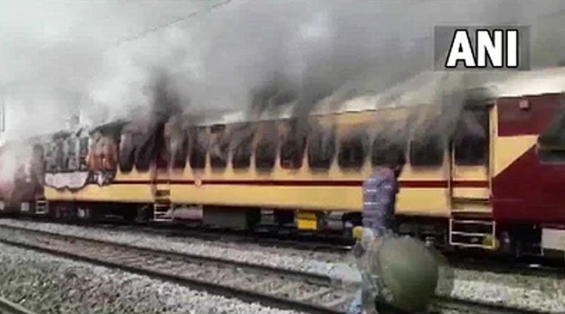 Students set train on fire in protest against Railway exam results at Bihar | Sangbad Pratidin