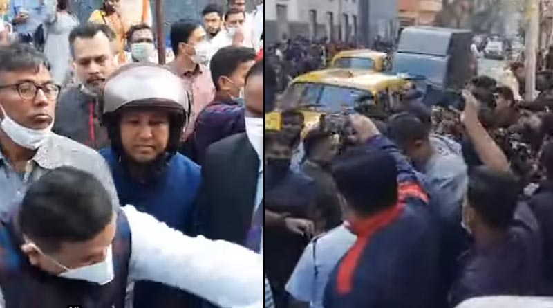 BJP MLA Suvendu Adhikari faces protest at Asutosh College in Kolkata, he lost temper | Sangbad Pratidin