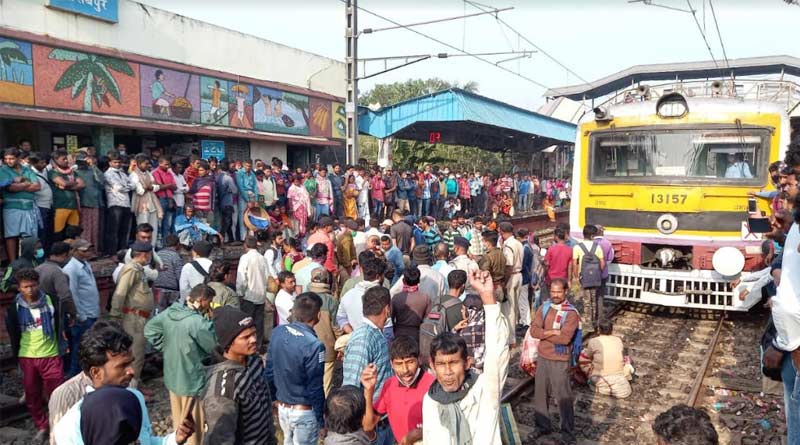 Train services interrupted as passengers protesting in Nasibpur, West Bengal | Sangbad Pratidin