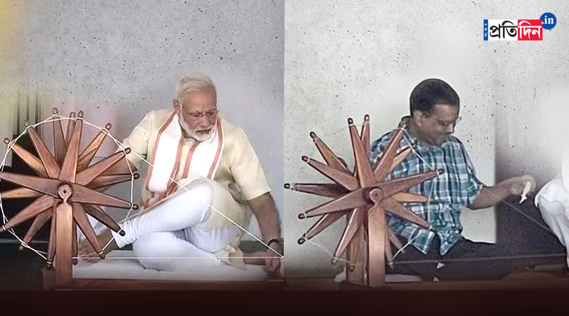 মোদিকে খোঁচা দিয়েছিলেন, নিজেও গুজরাটে এসে চরকা কাটলেন অরবিন্দ কেজরিওয়াল
