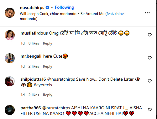 Reaction of Nusrat's post 1