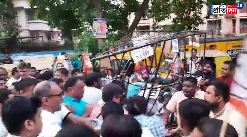 বিজেপির মিছিল ঘিরে ধুন্ধুমার যাদবপুরে, মাথা ফাটল পুলিশ কর্মীর