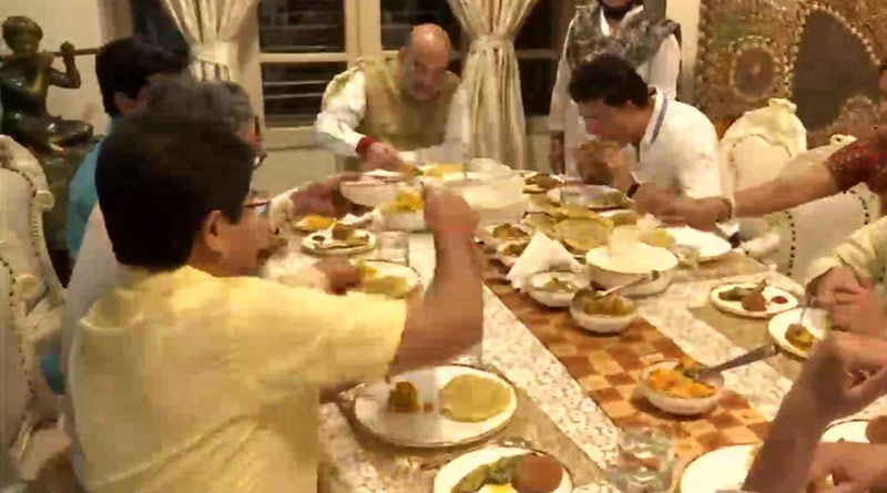 ‘শাহী’ সন্ধ্যায় এলাহি আয়োজন, অমিত শাহর সঙ্গে এক টেবিলে বসে নৈশভোজ সৌরভের