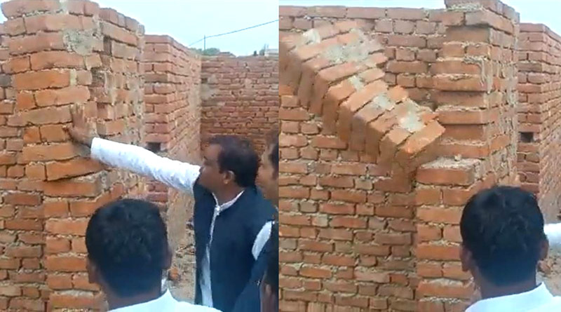 SP MLA pushed down wall in Pratapgarh, Akhilesh Yadav slams Yogi government | Sangbad Pratidin
