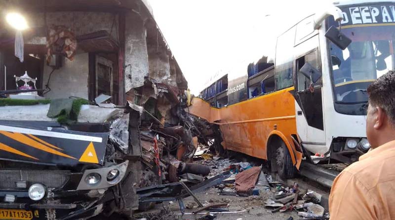 At least eight people died after two double-decker private buses collided with each other in UP’s Purvanchal Expressway । Sangbad Pratidin