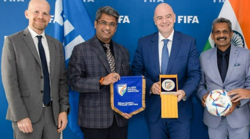 AIFF President Kalyan Chaubey Meet FIFA President Gianni Infantino | Sangbad Pratidin