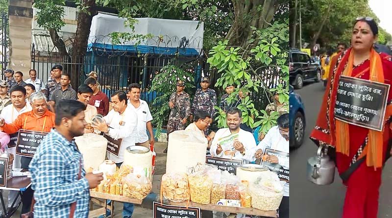 BJP MLAs sell food items tom protest against Mamata Banerjee remark | Sangbad Pratidin