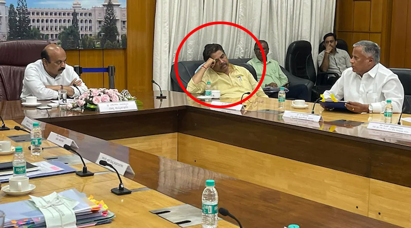 Congress mocks about a Karnataka minister for 'sleeping' during a flood review meeting | Sangbad Pratidin
