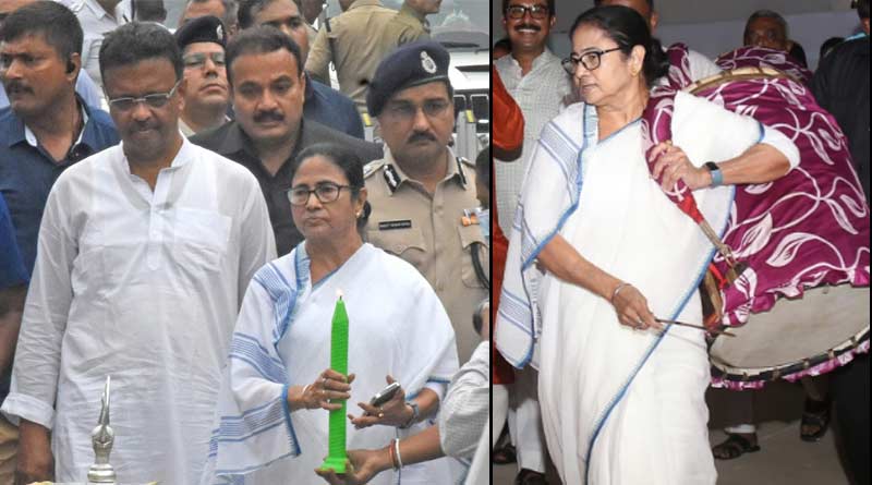 তৃতীয়ায় কলকাতার একাধিক পুজো উদ্বোধন মুখ্যমন্ত্রীর, সুরুচি সংঘে বাজালেন ঢাক