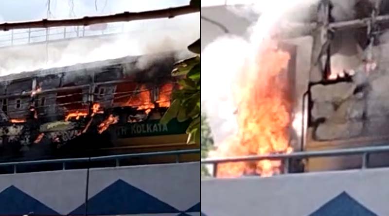 Massive fire in school bus at Taratola Bridge, the bus burnt completely | Sangbad Pratidin