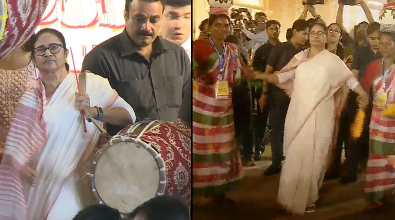 CM Mamata Banerjee dances and beats Dhak in Puja carnival at Red Road, praised | Sangbad Pratidin
