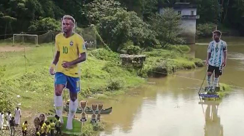 Cut-outs of Messi and Neymar have been installed in the middle of Kurungattu Kadavu river Kozhikode district | Sangbad Pratidin