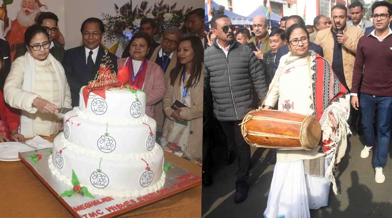 বাজালেন ঢাক, কাটলেন বড়দিনের কেক, শিলংয়ে নানা মেজাজে বাংলার মুখ্যমন্ত্রী