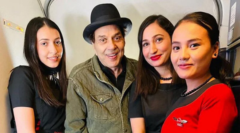 SpiceJet Writes 'Red-Hot Girls' On Dharmendra's Twitter Pic With Air Hostesses | Sangbad Pratidin